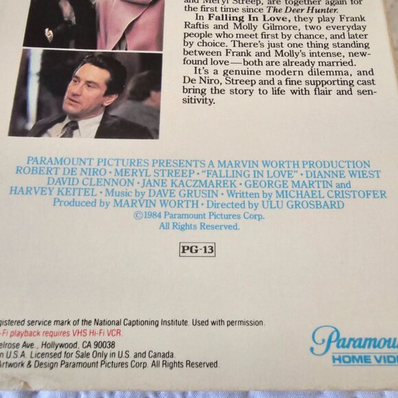 Falling In Love 1984 VHS Robert De Niro & Meryl Streep 106 Min PG-13, Vintage - Picture 4 of 10